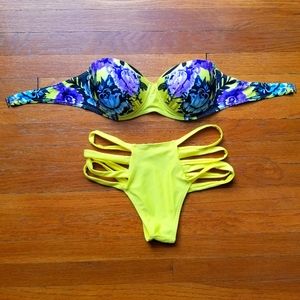 Swim suit 2 two piece purple yellow